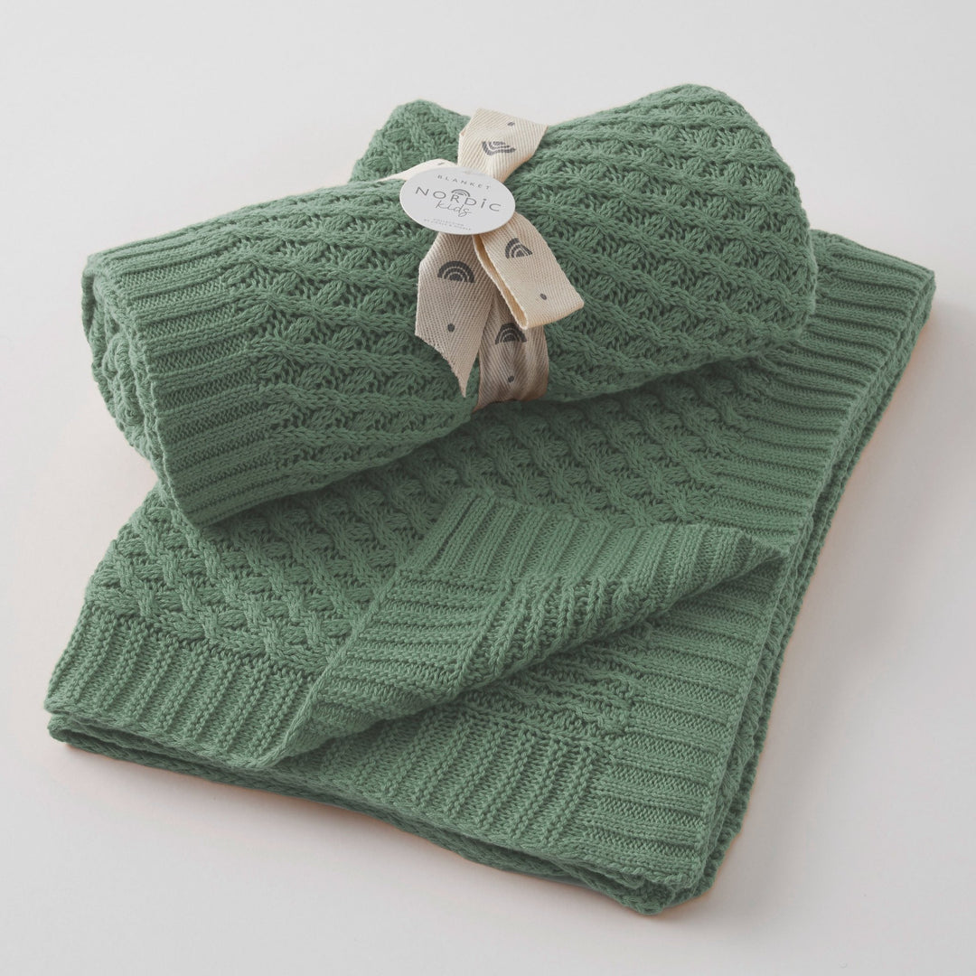 Basket Weave Knit Blanket - Forest Green - kateinglishdesigns
