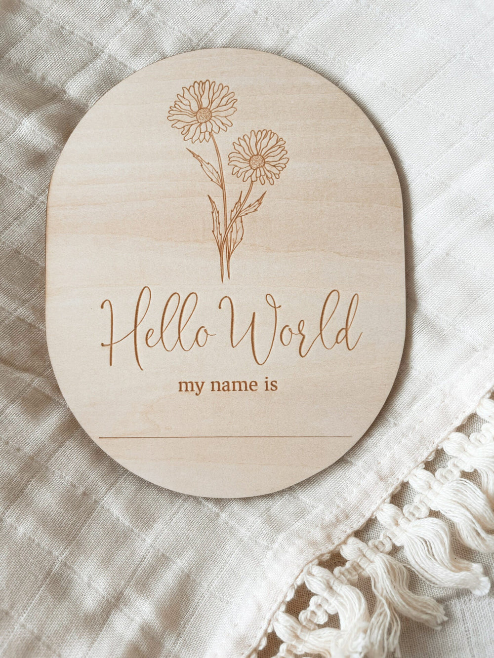 Hello World My Name Is Birth Flower Annoucement Disc - kateinglishdesigns