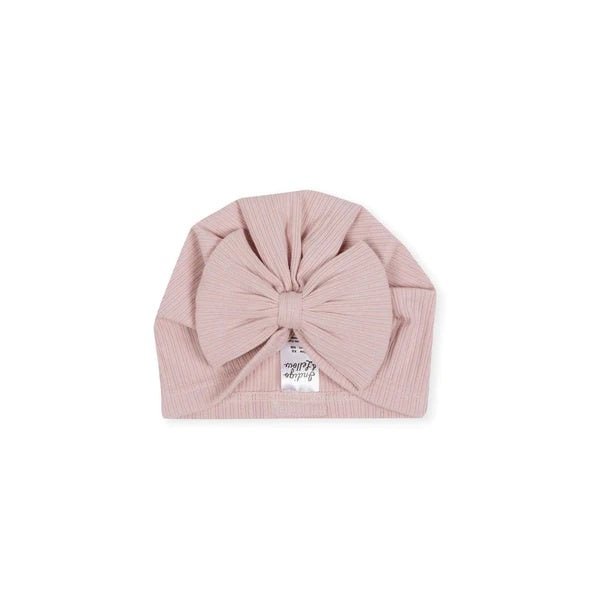 Indigo & Lellow Bow Turban - Ribbed Dusty Pink - kateinglishdesigns
