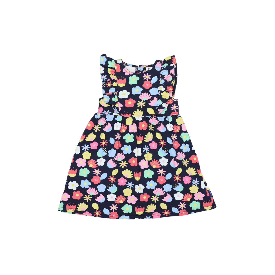 Korango Flower Cotton Stretch Frill Dress - Navy - kateinglishdesigns