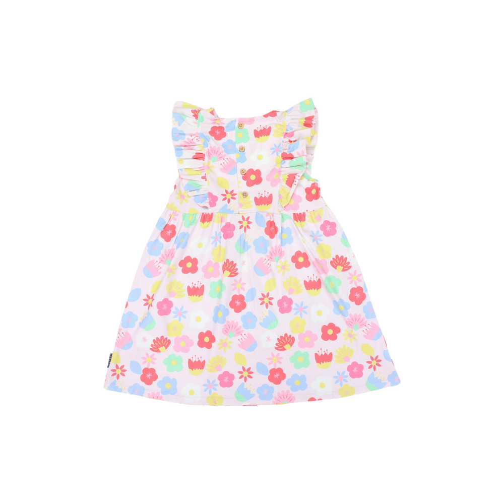 Korango Flower Cotton Stretch Frill Dress - Pink - kateinglishdesigns