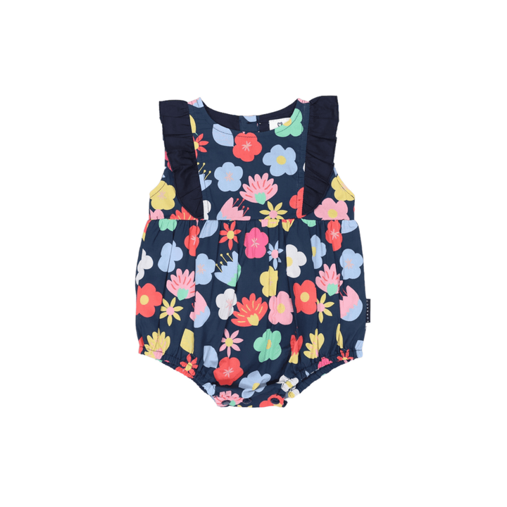 Korango Poplin Flower Frill Sunsuit - Navy - kateinglishdesigns