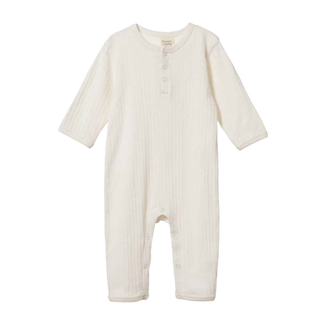 Nature Baby Pointelle Henley Pyjama Suit - Natural - kateinglishdesigns