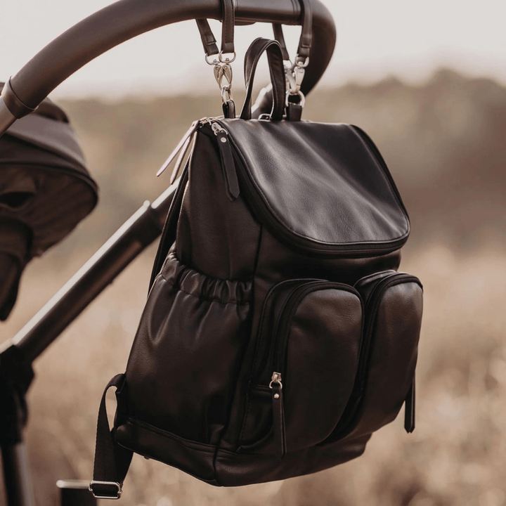 OiOi Signature Nappy Backpack - Black Faux Leather - kateinglishdesigns