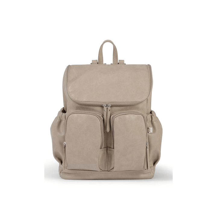OiOi Signature Nappy Backpack - Taupe Faux Leather - kateinglishdesigns