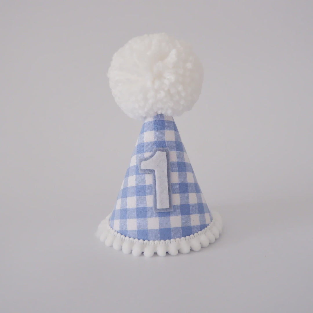 Our Little Deer - Blue Gingham Pattern Party Hat - kateinglishdesigns