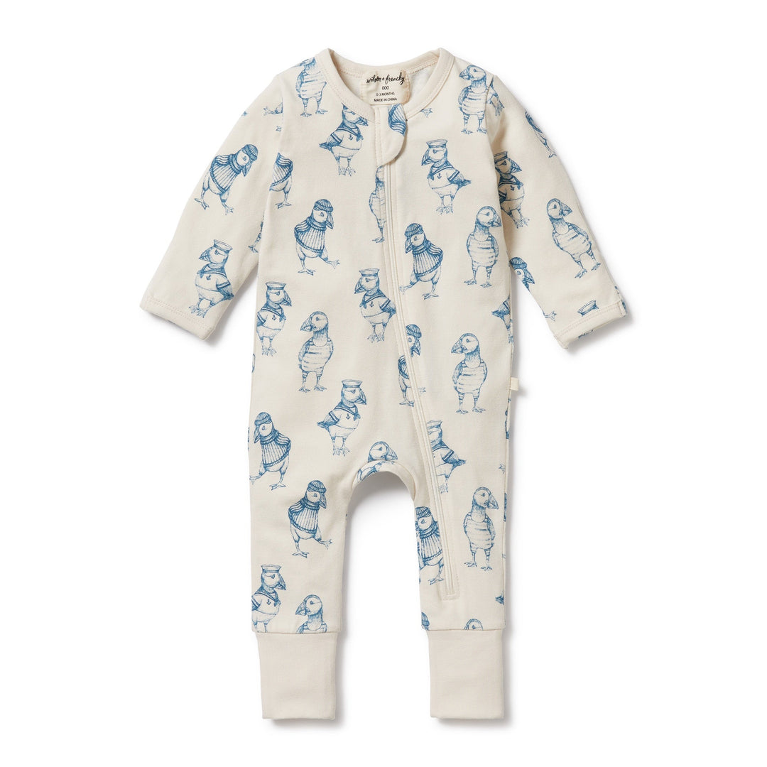 Wilson & Frenchy Petit Puffin Organic Zipsuit with Feet - kateinglishdesigns